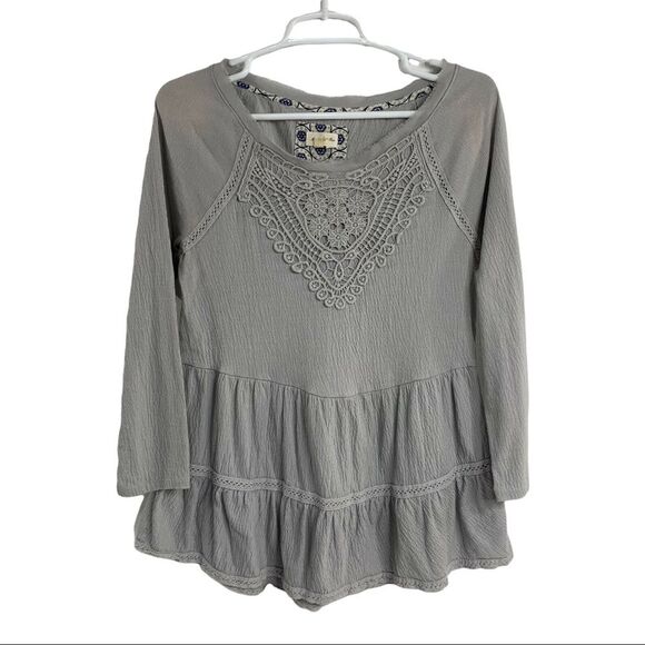 Meadow Rue Tunic Top Shirt Crochet Long Sleeve Peplum Ruffle Sz S - Picture 1 of 5